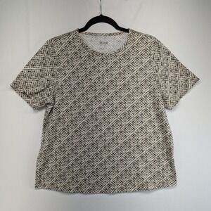 Blair Womens Medium Geometric Diamond Print Short Sleeve Crew Neck Knit Top Tan